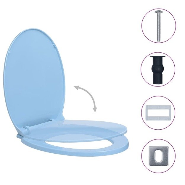 Klozeto sėdynė su soft-close mechanizmu, mėlyna, ovali