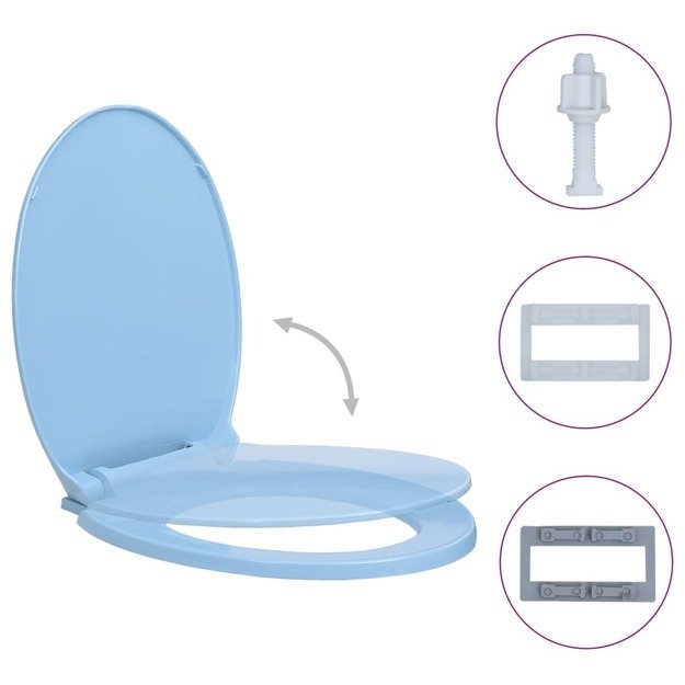 Klozeto sėdynė su soft-close mechanizmu, mėlynos spalvos, ovali
