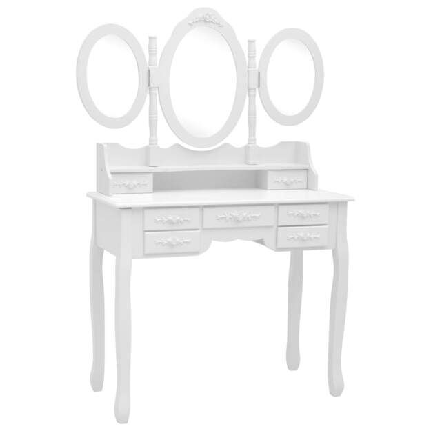 Kosmetinis staliukas su kėdute ir 3 veidrodžiais, baltas