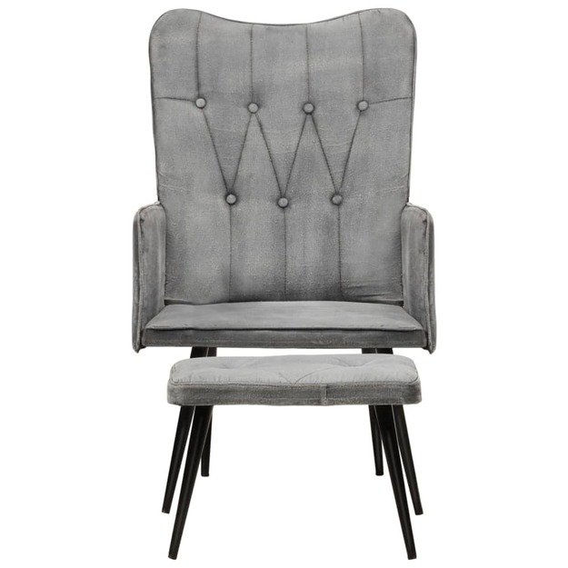 Krėslas su pakoja, pilkos spalvos, drobė, vintažinio dizaino