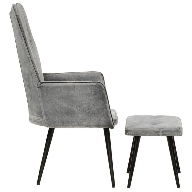 Krėslas su pakoja, pilkos spalvos, drobė, vintažinio dizaino