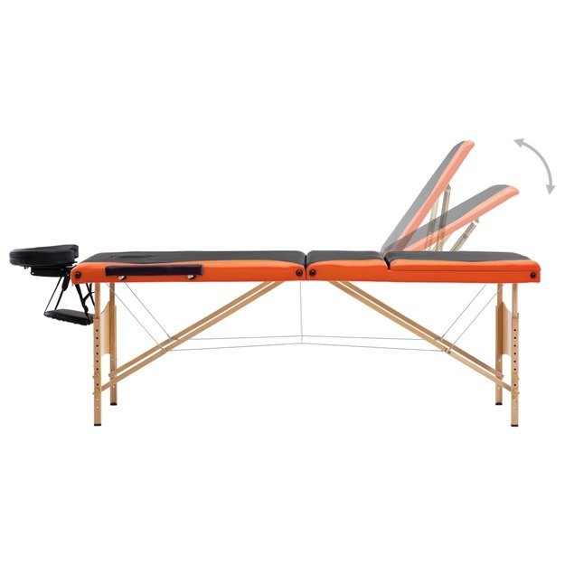 Masažinis stalas, juodas ir oranžinis, mediena, 3 zonų