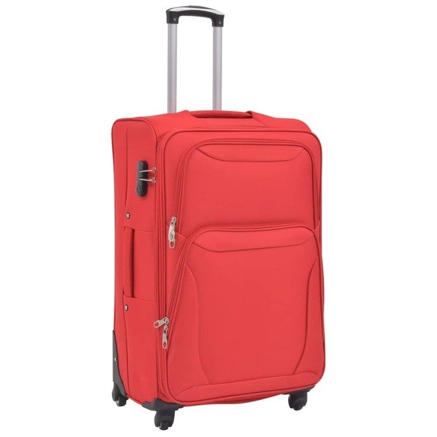Minkštų lagaminų su ratukais komplektas, 3vnt., raudonos sp.