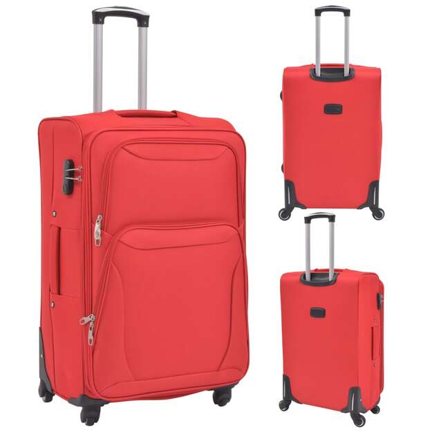 Minkštų lagaminų su ratukais komplektas, 3vnt., raudonos sp.
