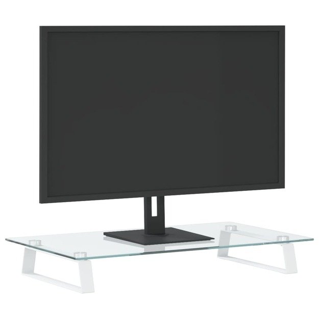Monitoriaus stovas, baltas, 60x35x8 cm, stiklas ir metalas