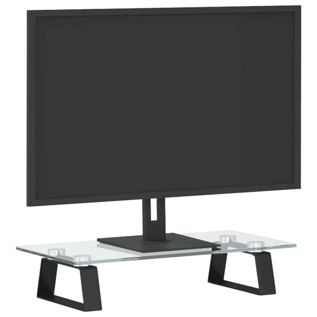 Monitoriaus stovas, juodas, 40x20x8cm, stiklas ir metalas