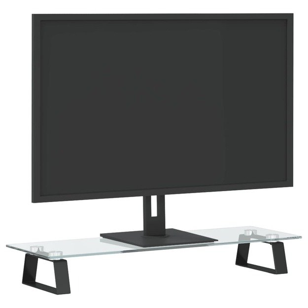 Monitoriaus stovas, juodas, 60x20x8cm, stiklas ir metalas