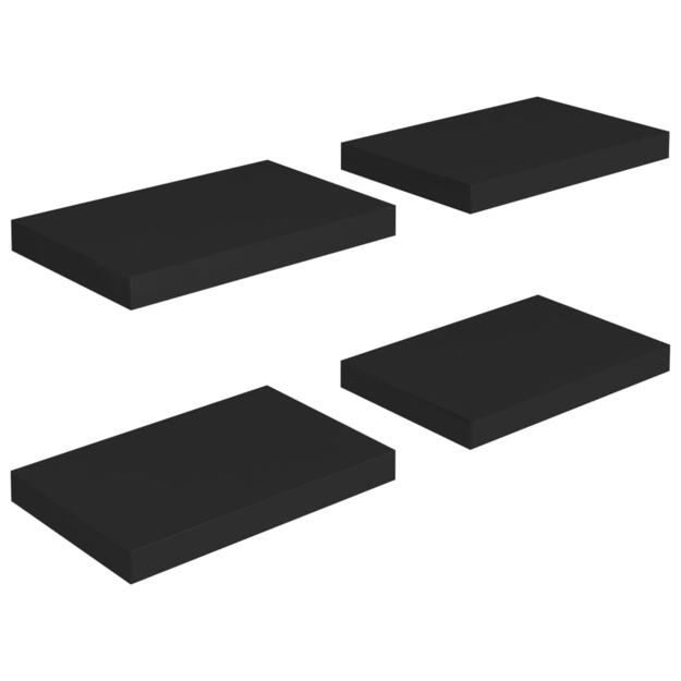 Pakabinamos sieninės lentynos, 4vnt., juodos, 40x23x3,8cm, mdf
