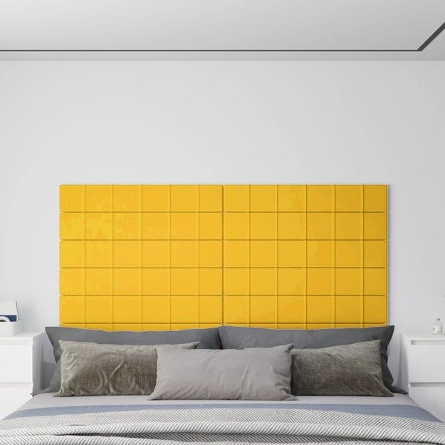Sienų plokštės, 12vnt., geltonos, 90x15cm, aksomas, 1,62m²