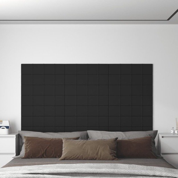 Sienų plokštės, 12vnt., juodos, 60x15cm, audinys, 1,08m²