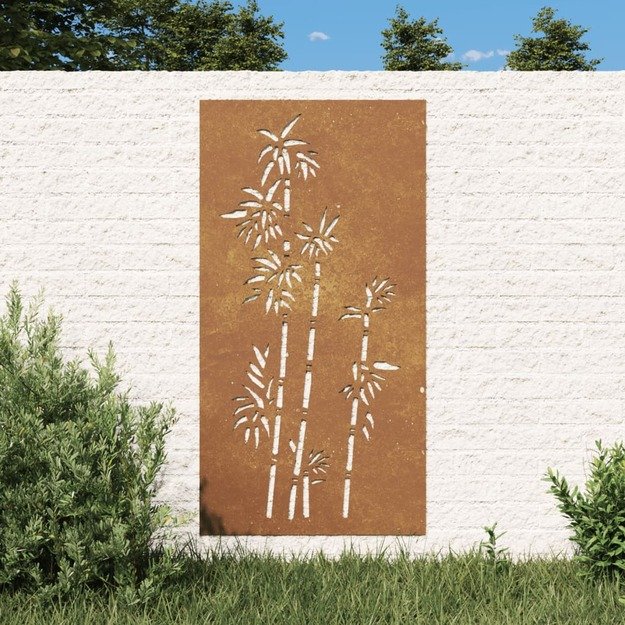 Sodo sienos dekoracija, 105x55cm, corten plienas, bambukas