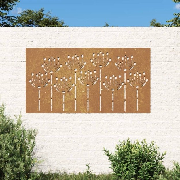 Sodo sienos dekoracija, 105x55cm, corten plienas, gėlių dizaino