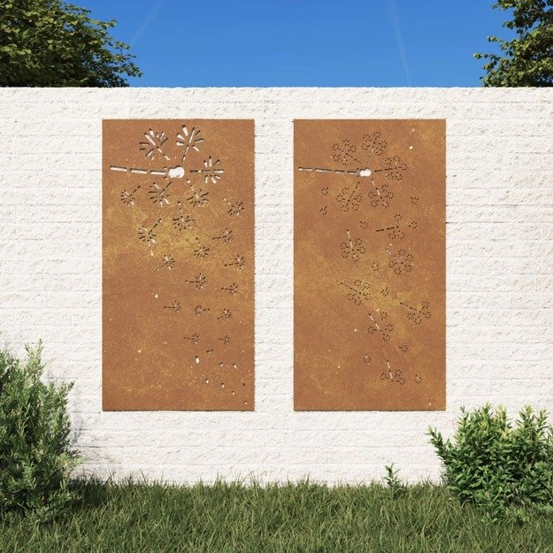 Sodo sienos dekoracija, 2 dalių, 105x55cm, corten plienas