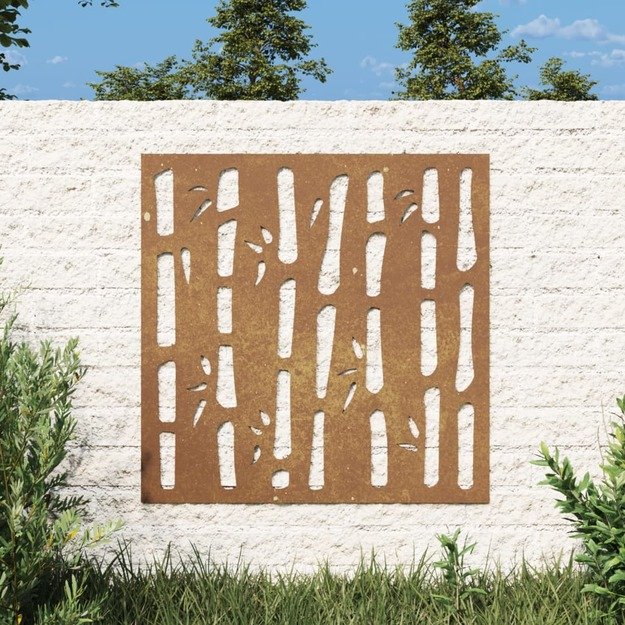 Sodo sienos dekoracija, 55x55cm, corten plienas, bambukas