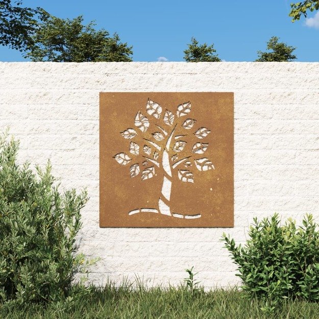 Sodo sienos dekoracija, 55x55cm, corten plienas, medžio dizaino