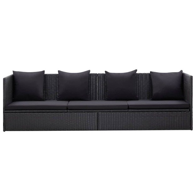 Sodo sofa su pagalvėlėmis ir pagalvėmis, juoda, poliratanas