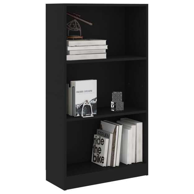 Spintelė knygoms, 3 lentynos, juoda, 60x24x109cm, mediena