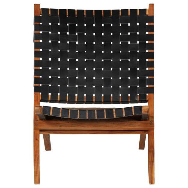 Sulankstoma kėdė, juoda, kryžiuotų juostų dizaino, tikra oda