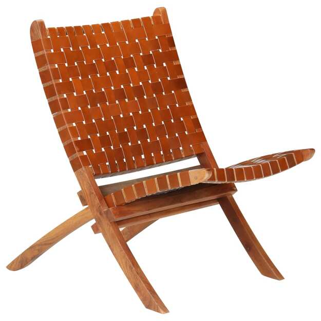 Sulankstoma kėdė, ruda, kryžiuotų juostų dizaino, tikra oda
