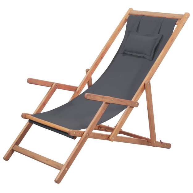 Sulankstoma paplūdimio kėdė, audinys ir medinis rėmas, pilka