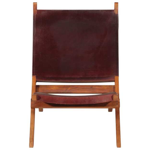 Sulankstoma poilsio kėdė, tamsiai rudos spalvos, tikra oda