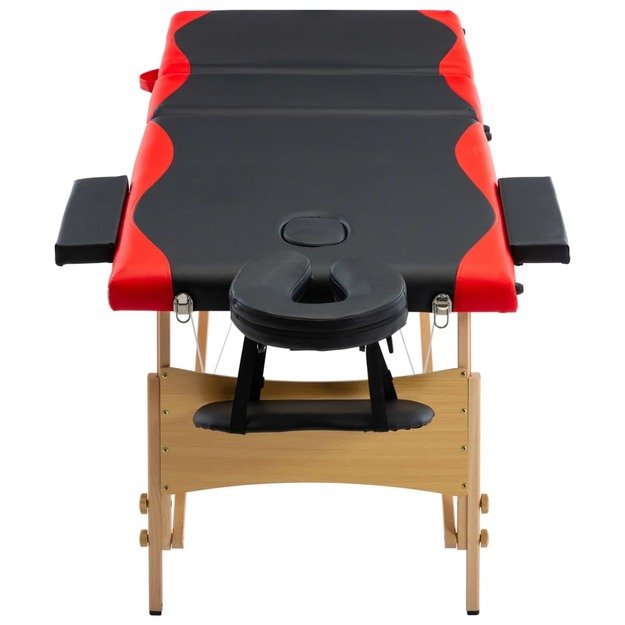 Sulankstomas masažinis stalas, juodas/raudonas, mediena, 3 zonų