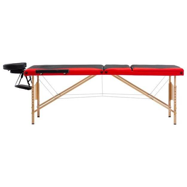 Sulankstomas masažinis stalas, juodas/raudonas, mediena, 3 zonų