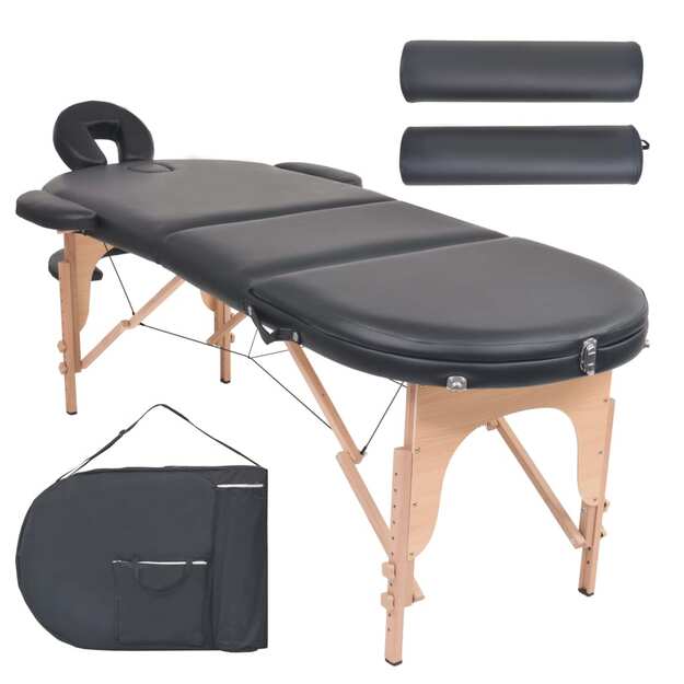 Sulankstomas masažo stalas, juodas, 4cm storio, su 2 atramomis