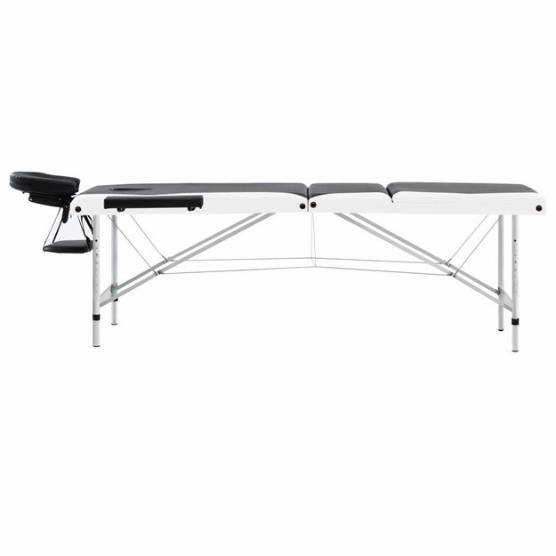 Sulankstomas masažo stalas, juodas/baltas, aliuminis, 3 zonų