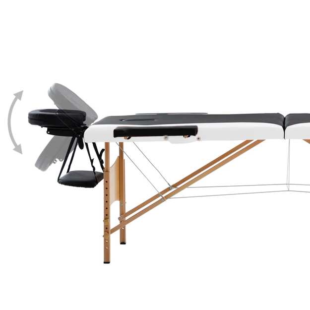 Sulankstomas masažo stalas, juodas ir baltas, mediena, 2 zonų