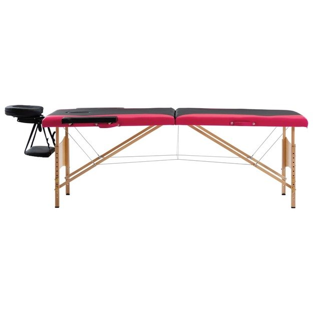 Sulankstomas masažo stalas, juodas ir rožinis, mediena, 2 zonų