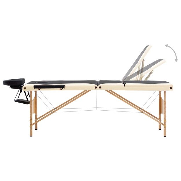 Sulankstomas masažo stalas, juodas ir smėlio, mediena, 3 zonų