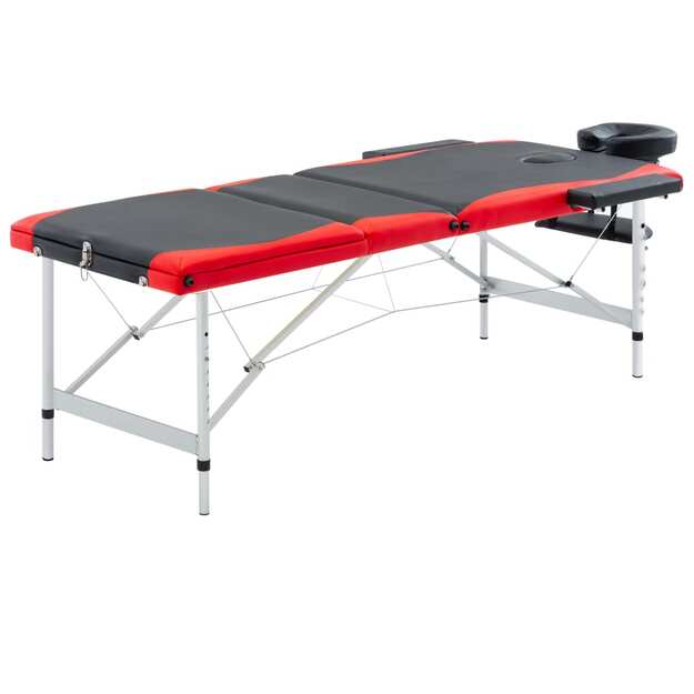 Sulankstomas masažo stalas, juodas/raudonas, aliuminis, 3 zonų