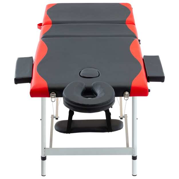Sulankstomas masažo stalas, juodas/raudonas, aliuminis, 3 zonų