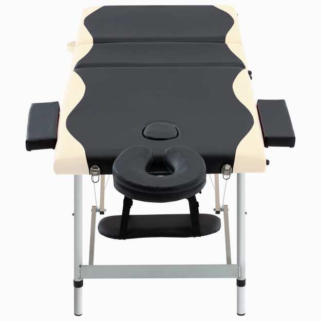 Sulankstomas masažo stalas, juodas/smėlio, aliuminis, 3 zonų
