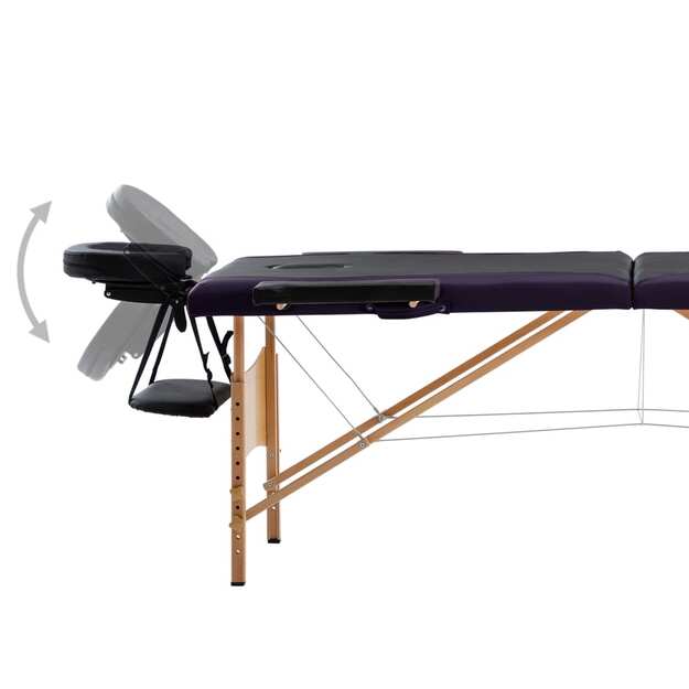 Sulankstomas masažo stalas, juodos spalvos, mediena, 2 zonų