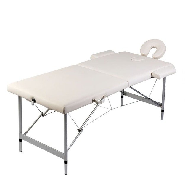 Sulankstomas masažo stalas, kreminis, 2 zonų, su aliuminio rėmu