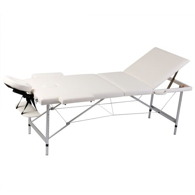 Sulankstomas masažo stalas, rėmas iš aliuminio, 3 zonų, kreminis