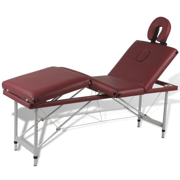 Sulankstomas masažo stalas su aliuminio rėmu, 4 zonų, raudonas