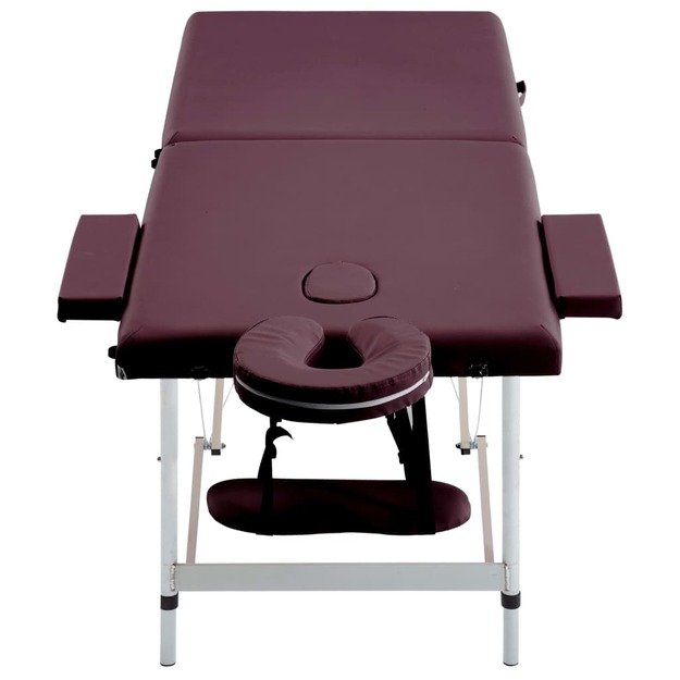 Sulankstomas masažo stalas, vyno violetinis, aliuminis, 2 zonų