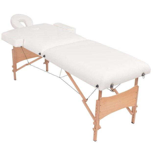 Sulankstomo masažo stalo ir taburetės rinkinys, baltas, 2 zonų