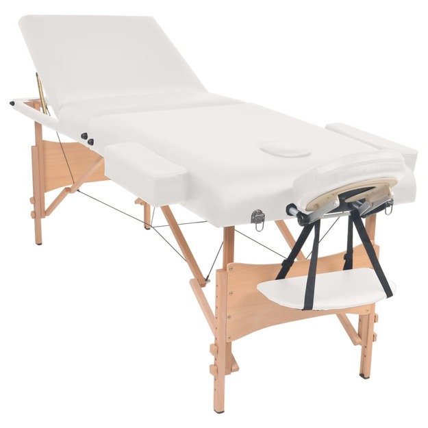 Sulankstomo masažo stalo ir taburetės rinkinys, baltas, 3 zonų