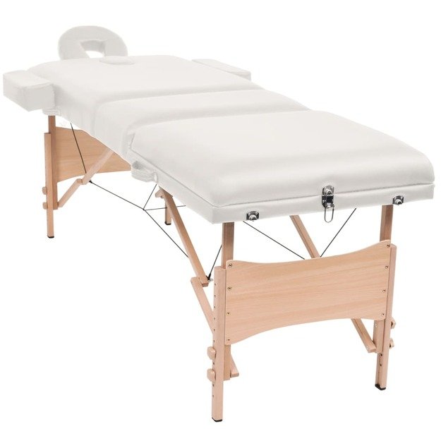 Sulankstomo masažo stalo ir taburetės rinkinys, baltas, 3 zonų