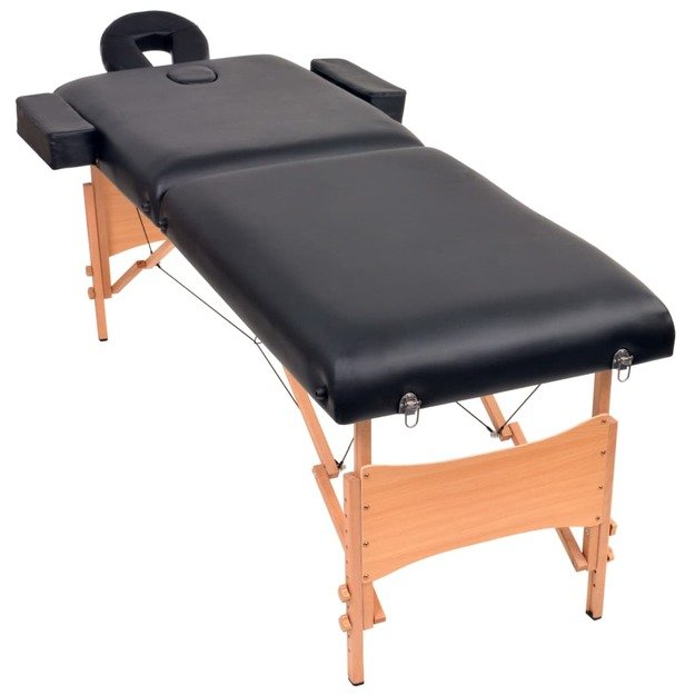 Sulankstomo masažo stalo ir taburetės rinkinys, juodas, 2 zonų