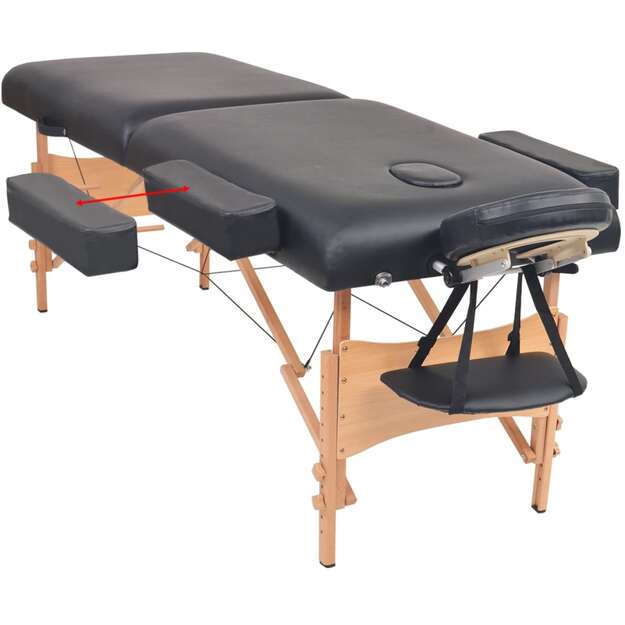 Sulankstomo masažo stalo ir taburetės rinkinys, juodas, 2 zonų