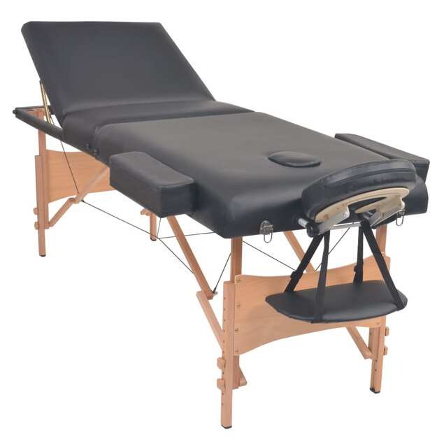 Sulankstomo masažo stalo ir taburetės rinkinys, juodas, 3 zonų