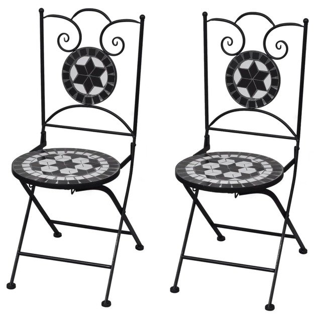 Sulankstomos bistro kėdės, 2 vnt., keramika, juoda ir balta