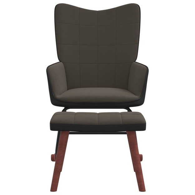 Supama kėdė su pakoja, tamsiai pilkos spalvos, aksomas ir pvc