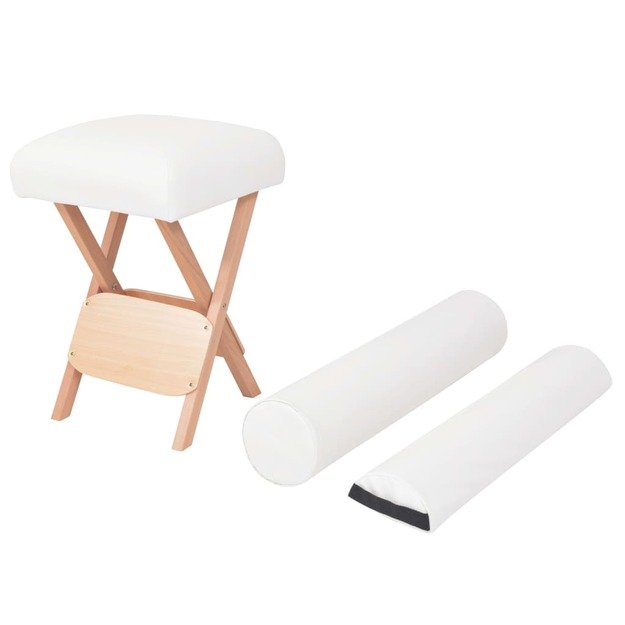 Taburetė masažui, balta, su 12cm storio sėdyne ir 2 atramomis