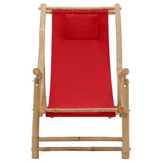 Terasos kėdė, raudonos spalvos, bambukas ir drobė